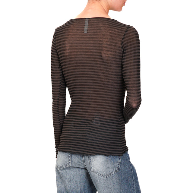 Tensione in-T-shirt a righe misto cashmere - moka/nero