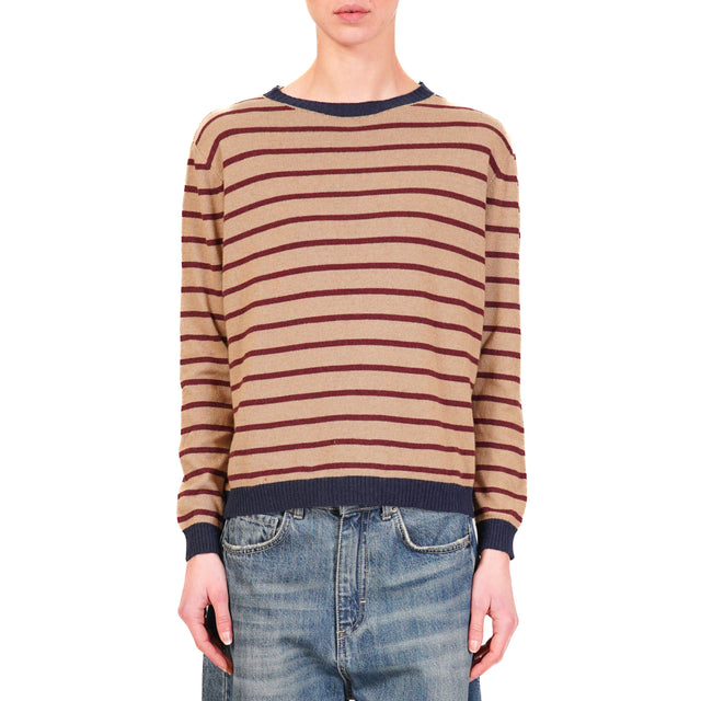 Tensione in- Maglia righe misto cashmere - blu/camel/vino