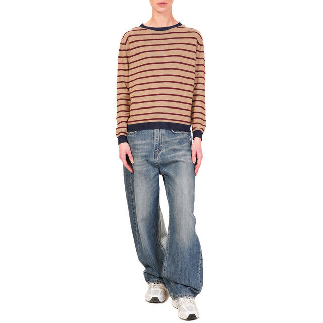 Tensione in- Maglia righe misto cashmere - blu/camel/vino