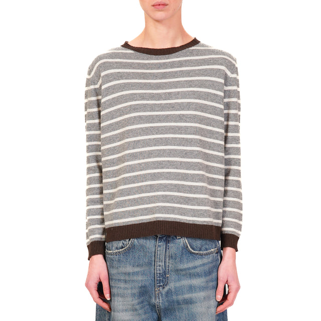 Tensione in- Maglia righe misto cashmere - moro/grigio/panna