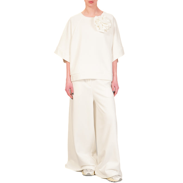 Tensione in-Pantalone in felpa wide leg elastico - panna