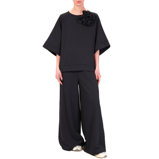 Tensione in-Pantalone in felpa wide leg elastico - blu