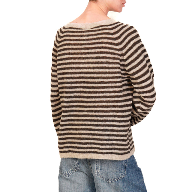 Tensione in-Maglia misto alpaca a righe - beige/moro