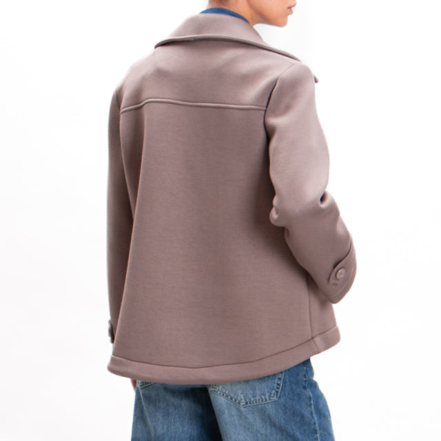 Tensione in-Trench corto doppio petto in neoprene - taupe