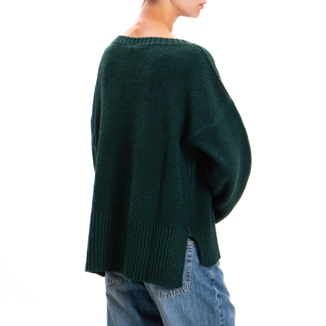 Tensione in-Maglia misto alpaca con bottoni dorati - VERDE