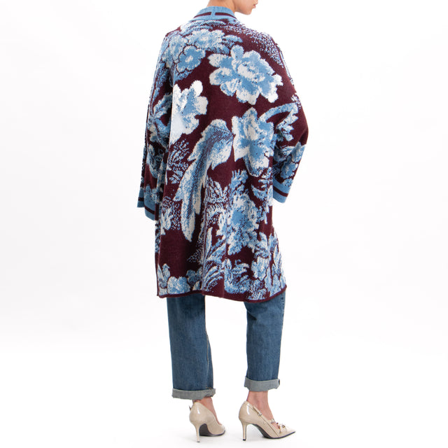 Tensione in-Kimono in maglia jaquard - vino/azzurro