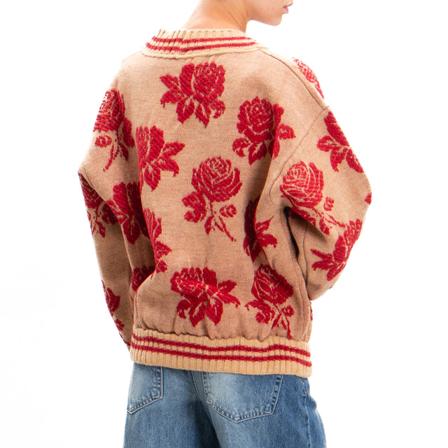 Tensione in-Cardigan tramato misto alpaca - cammello/rosso