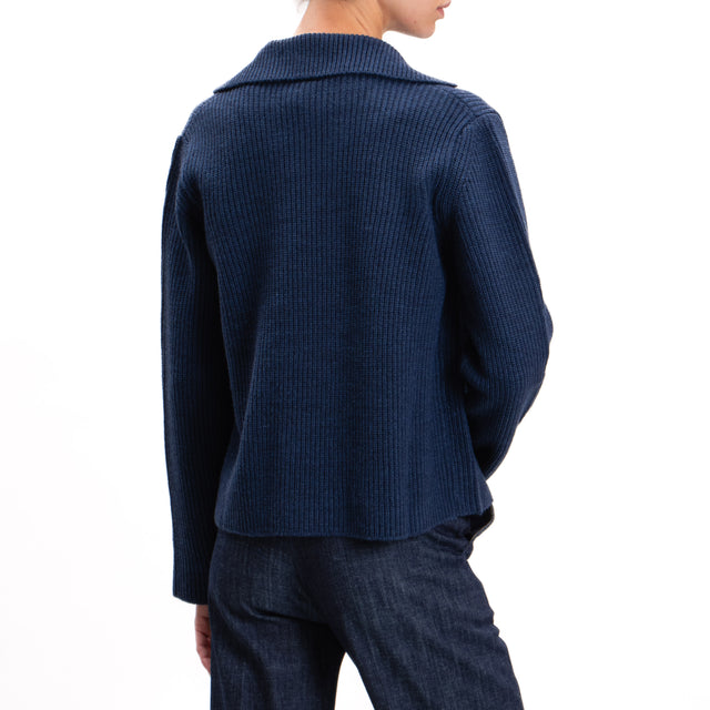 Tensione in-Cardigan misto alpaca bottoni dorati - blu