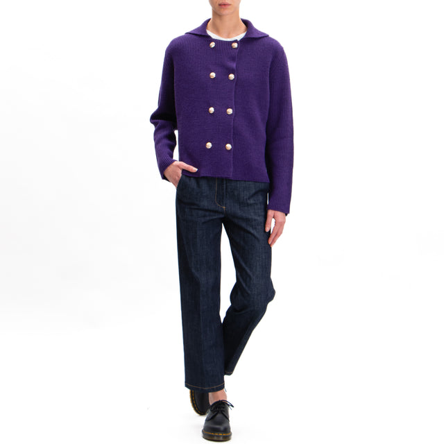 Tensione in-Cardigan misto alpaca bottoni dorati - viola