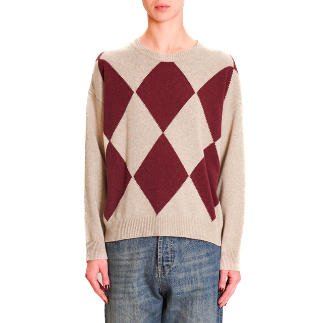 Tensione in-Maglia fantasia rombi misto cashmere - beige/bordeaux