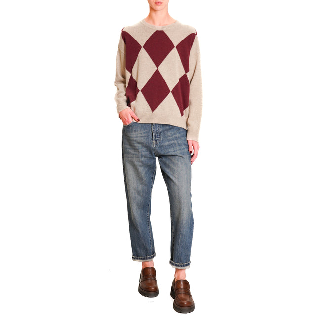 Tensione in-Maglia fantasia rombi misto cashmere - beige/bordeaux