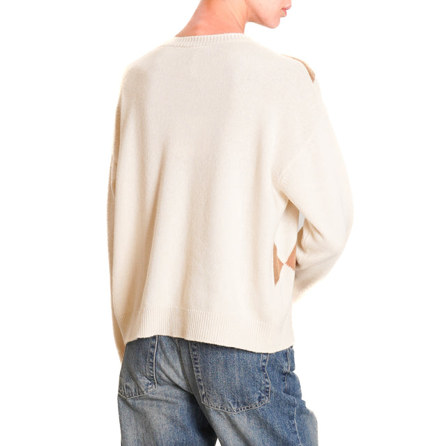 Tensione in-Maglia fantasia rombi misto cashmere - burro/cammello