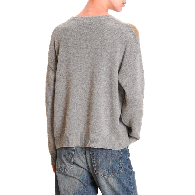 Tensione in-Maglia fantasia rombi misto cashmere - grigio/cammello