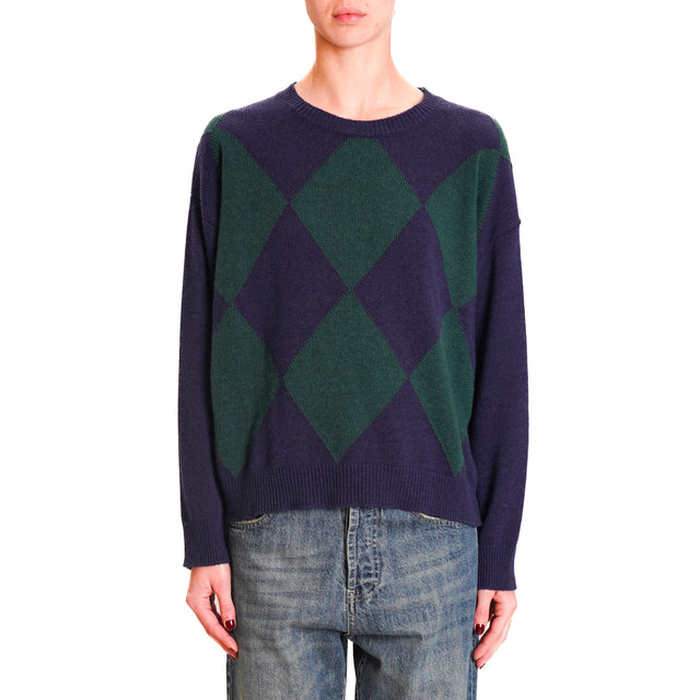 Tensione in-Maglia fantasia rombi misto cashmere - blu/verde