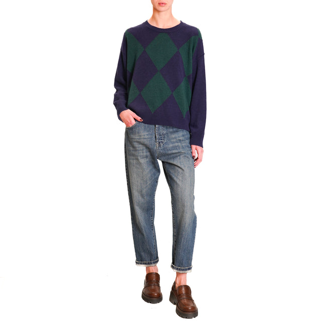 Tensione in-Maglia fantasia rombi misto cashmere - blu/verde