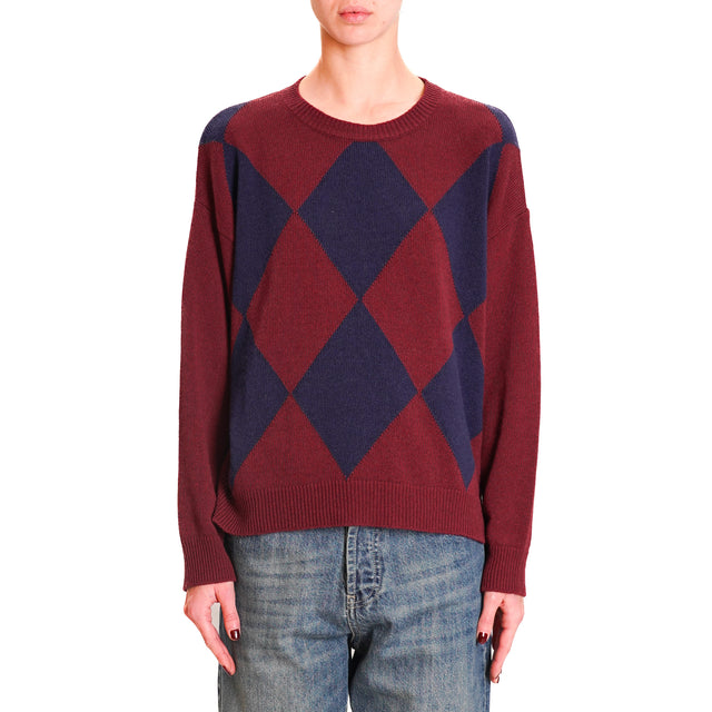 Tensione in-Maglia fantasia rombi misto cashmere - bordeaux/blu