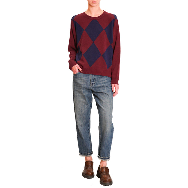 Tensione in-Maglia fantasia rombi misto cashmere - bordeaux/blu