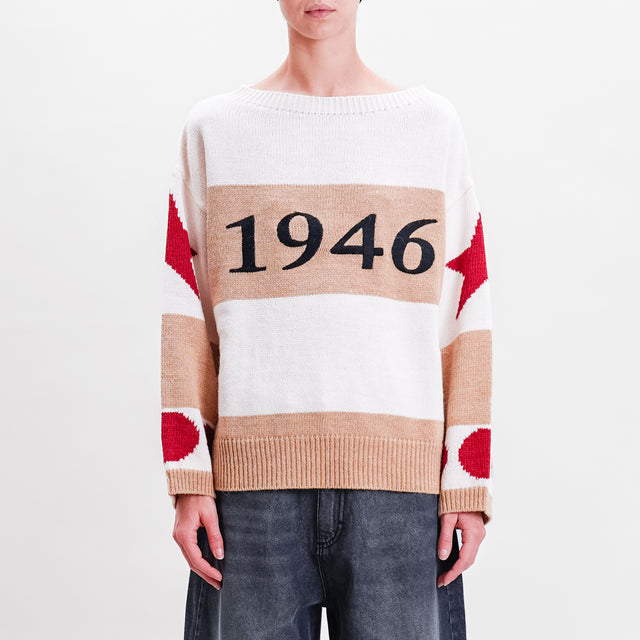 Tensione in-Maglia righe "1946" misto lana - cammello/burro/rosso