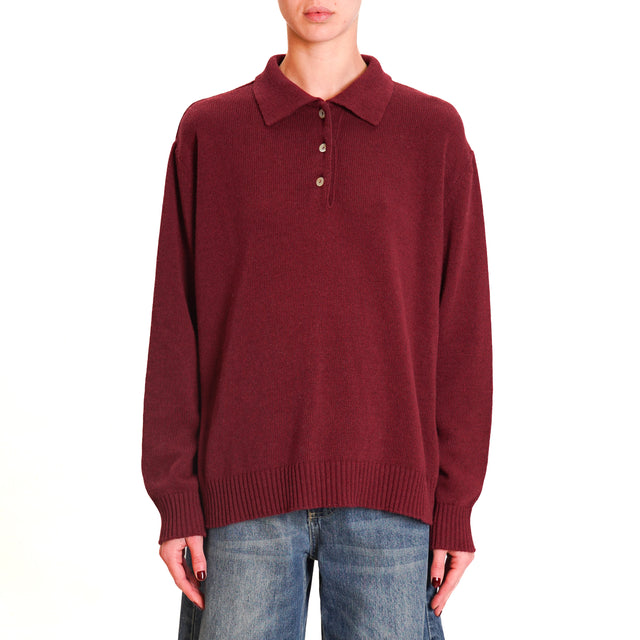 Tension in-Maglia Polo Neck Cashmere Blend - Bordeaux