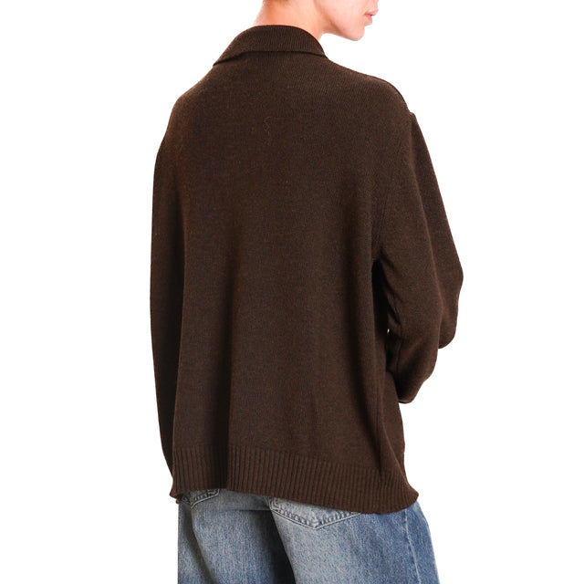 Tension in-Maglia polo neck cashmere blend - chocolate