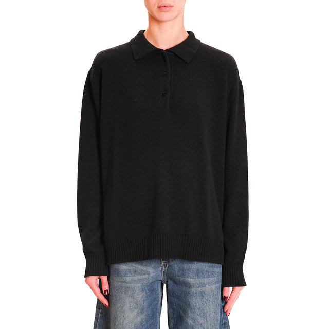 Tension in-Maglia cashmere blend polo neck - black