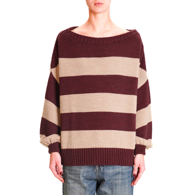 Tension in-Striped alpaca blend sweater - burgundy/hazelnut