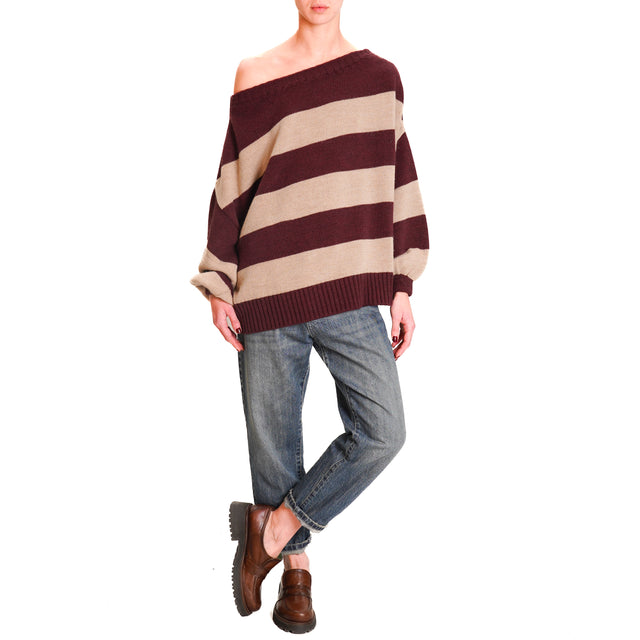 Tension in-Striped alpaca blend sweater - burgundy/hazelnut