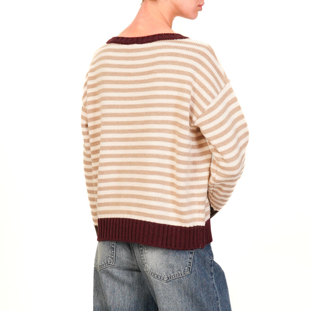 Tensione in-Maglia righe misto alpaca - bordeaux/burro/nocciola/cioccolato