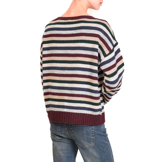 Tensione in-Maglia a righe misto alpaca - bordeaux/grigio/blu