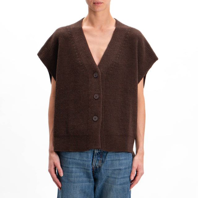 Tensione in-Gilet misto alpaca spacchi laterali - moro