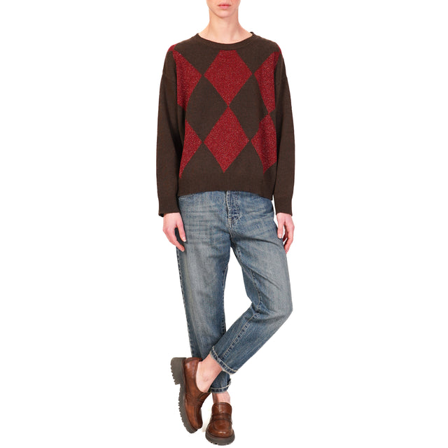 Tensione in-Maglia misto cashmere rombi lurex - moro/bordeaux