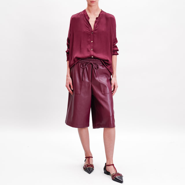 Tension in-Bermuda faux leather elastic waist - Bordeaux