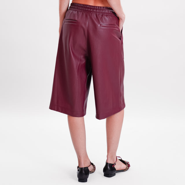 Tension in-Bermuda faux leather elastic waist - Bordeaux