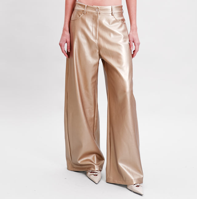 Tensione in-Pantalone wide leg similpelle - laminato oro