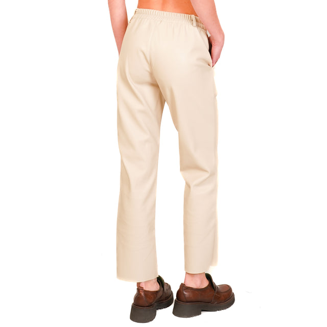 Tension in-Pantalone faux leather elastic back - sand