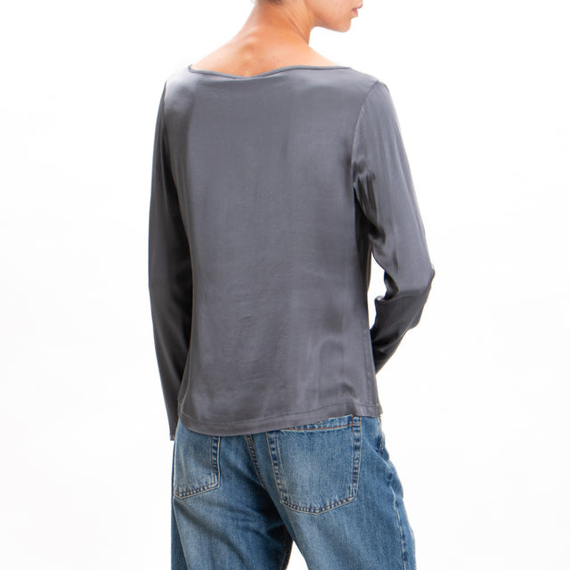 Tensione in-Blusa cut out in satin elasticizzato - grigio fumo