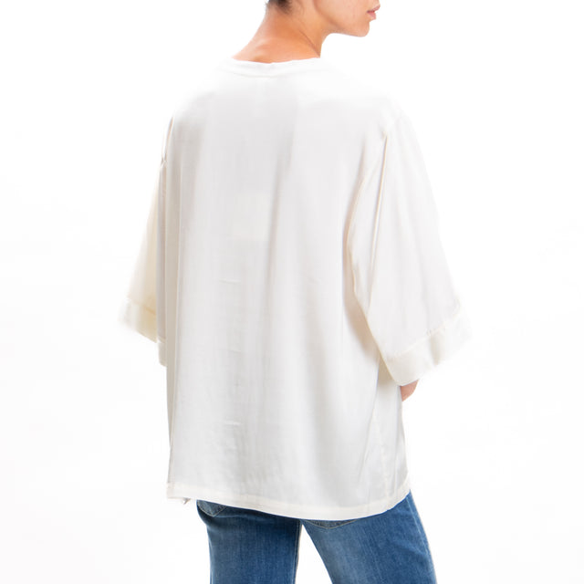 Tensione in-Blusa over in satin elasticizzato - ecru'