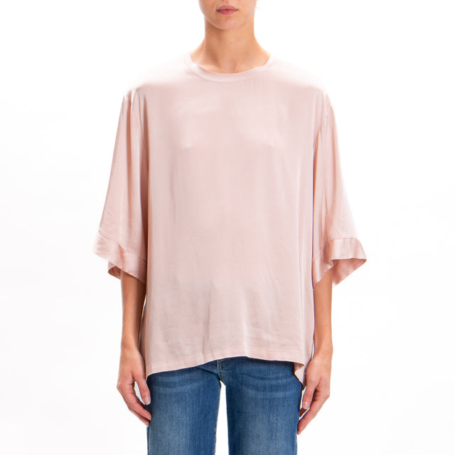 Tensione in-Blusa over in satin elasticizzato - rosa