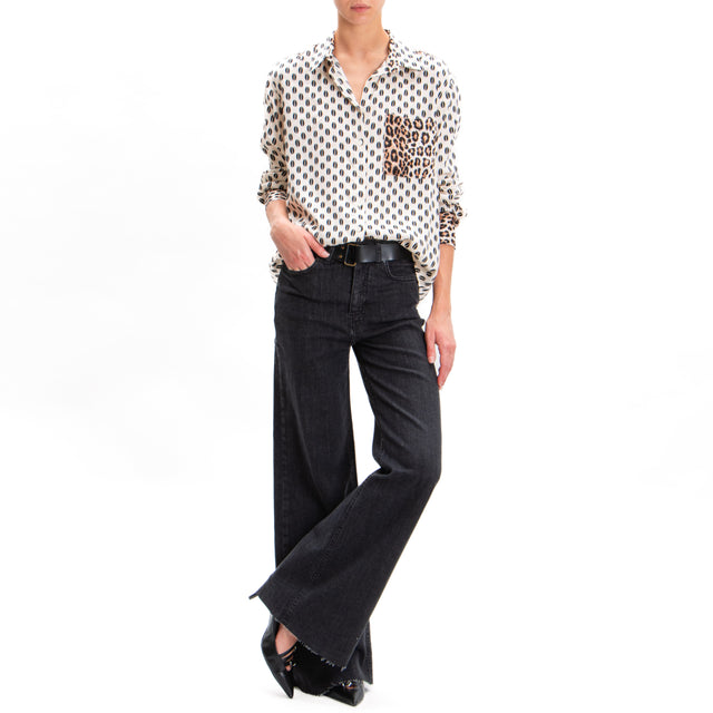 Tension in-Jeans wide leg stretch cotton - black