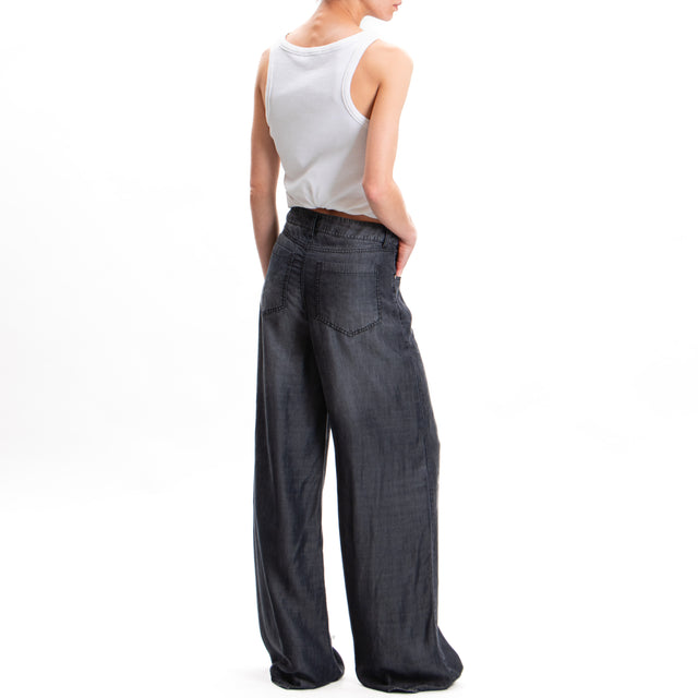 Tensione in-Pantalone wide leg 5 tasche tela lyocell - nero