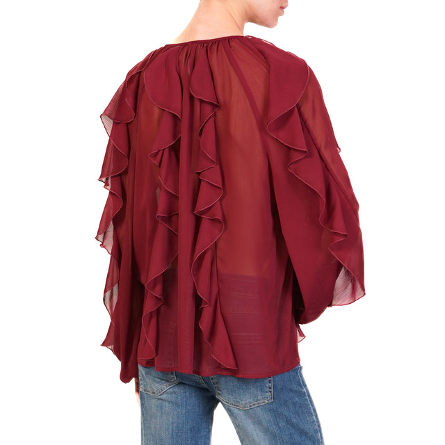 Tensione in-Camicia georgette con rouches - vino