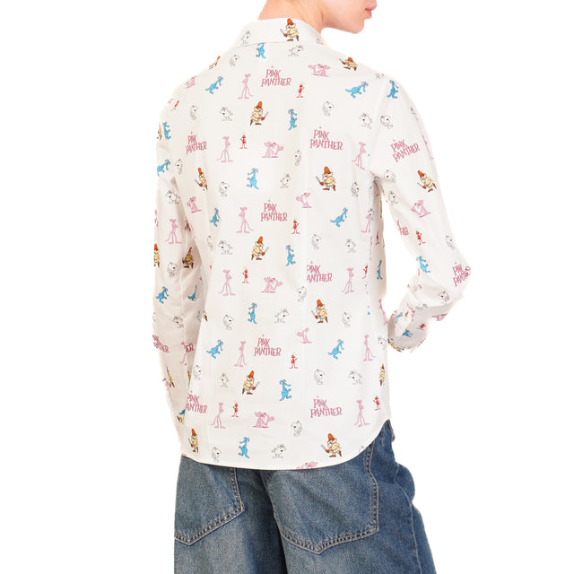 Tensione in-Camicia fantasia pink panther and co. - bianco/rosa/jeans