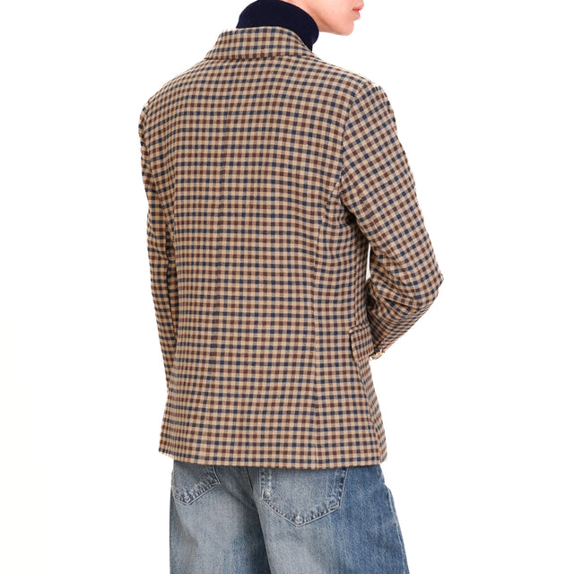 Tension in-Jacket Checked with Patch - Beige/Blue/Dark Brown