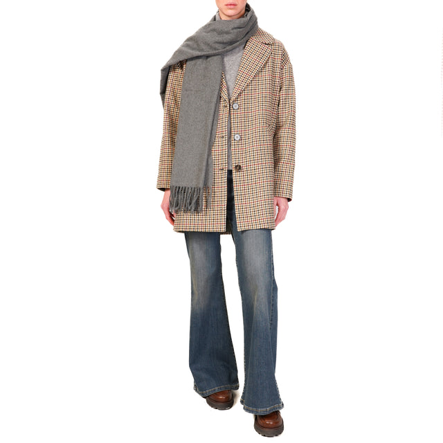 Tensione in-Cappotto pied de poule con sciarpa - sand/vino/verde/grigio