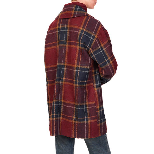 Tensione in-Cappotto check con spille - bordeaux/blu/cuoio