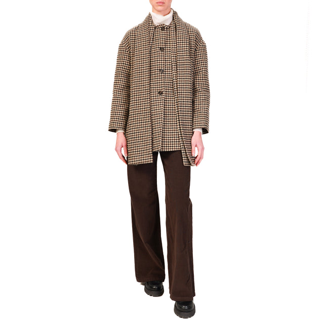 Tensione in-Cappotto corto a quadri con sciarpa - beige/moro/nero