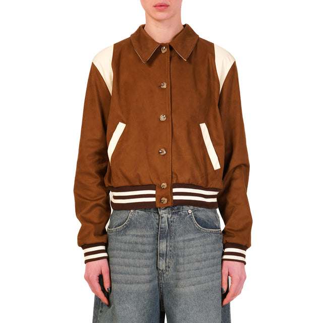 Tensione in-Bomber doppio tessuto effetto suede - cognac/burro