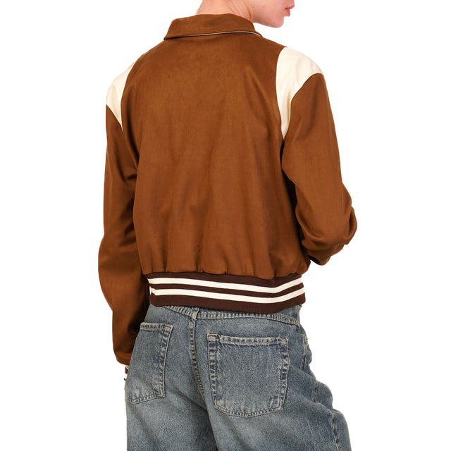 Tensione in-Bomber doppio tessuto effetto suede - cognac/burro