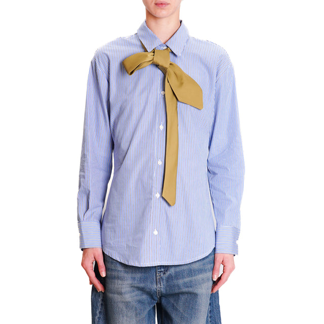 Tensione in-Camicia righe con cravatta - azzurro/bianco/olio