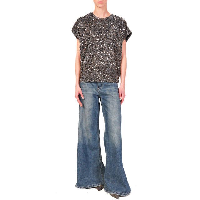 Tensione in-Blusa paillettes bottone dietro - grigio